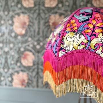 Fringed Lampshade William Morris Golden Lily Pink Glp1