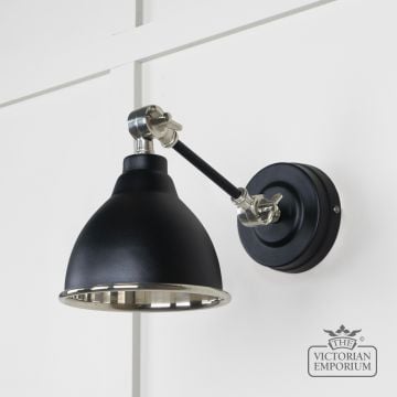 Brindle Wall Light With Smooth Nickel Interior And Black Exterior 49715seb 1 L