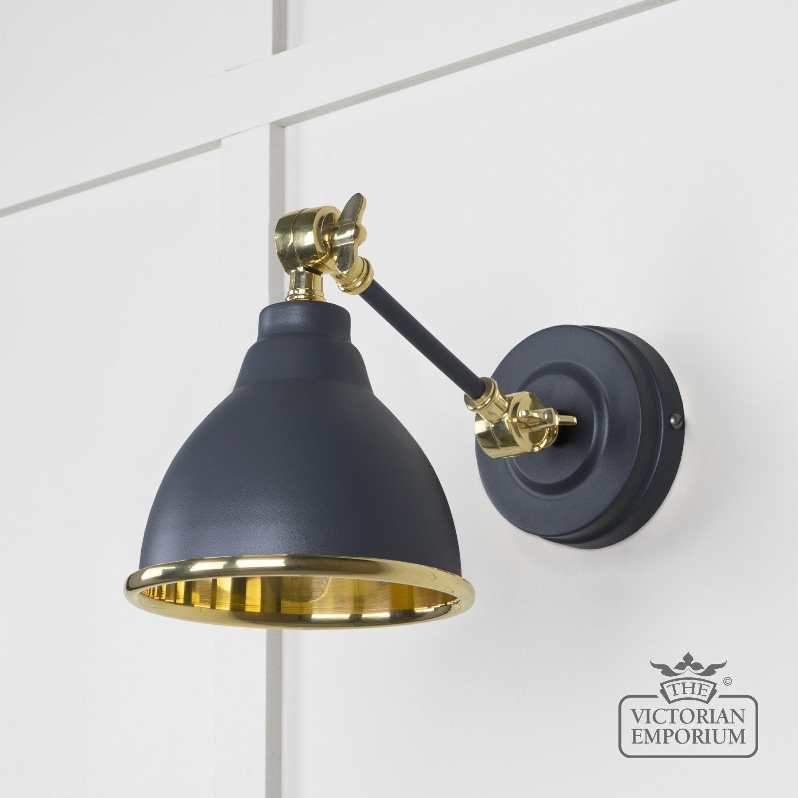 Brindle Wall Light with Smooth Brass Interior and Slate Exterior
