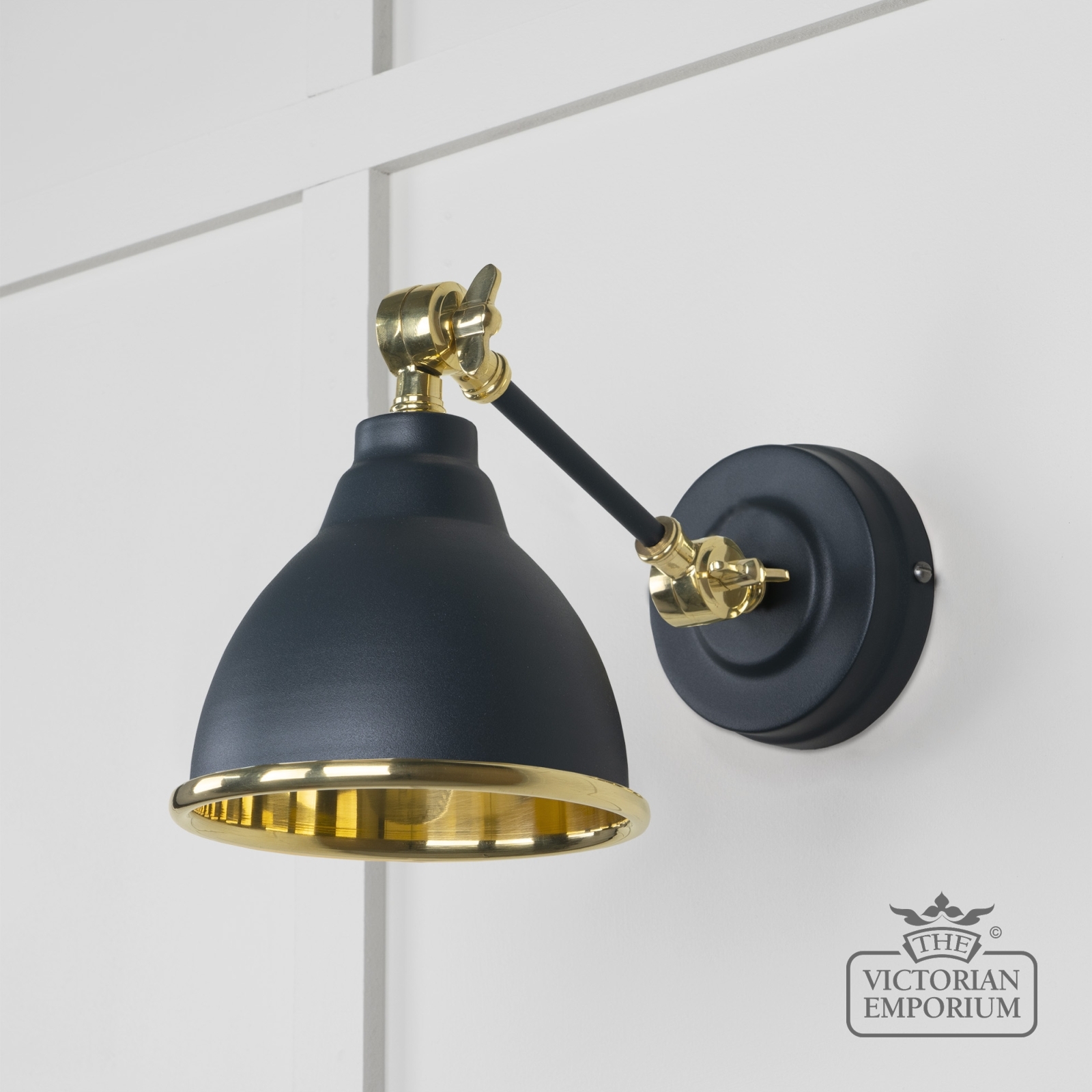 Brindle Wall Light with Smooth Brass Interior and Soot Exterior