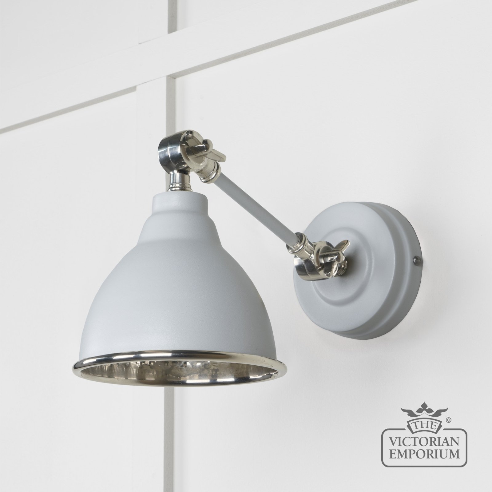 Brindle Wall Light with Hammered Nickel Interior and Birch Exterior