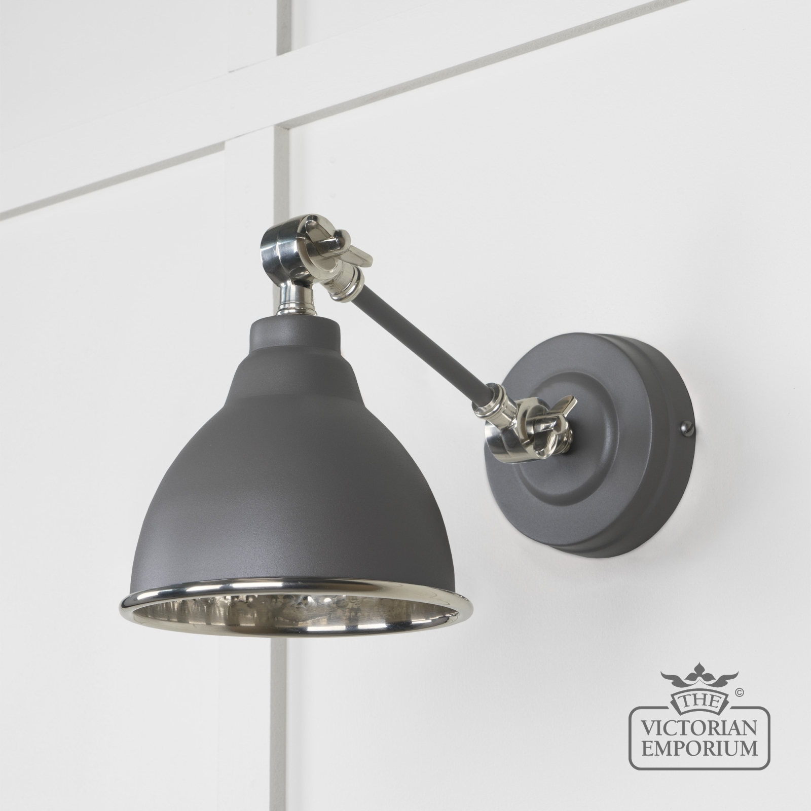 Brindle Wall Light with Hammered Nickel Interior and Bluff Exterior