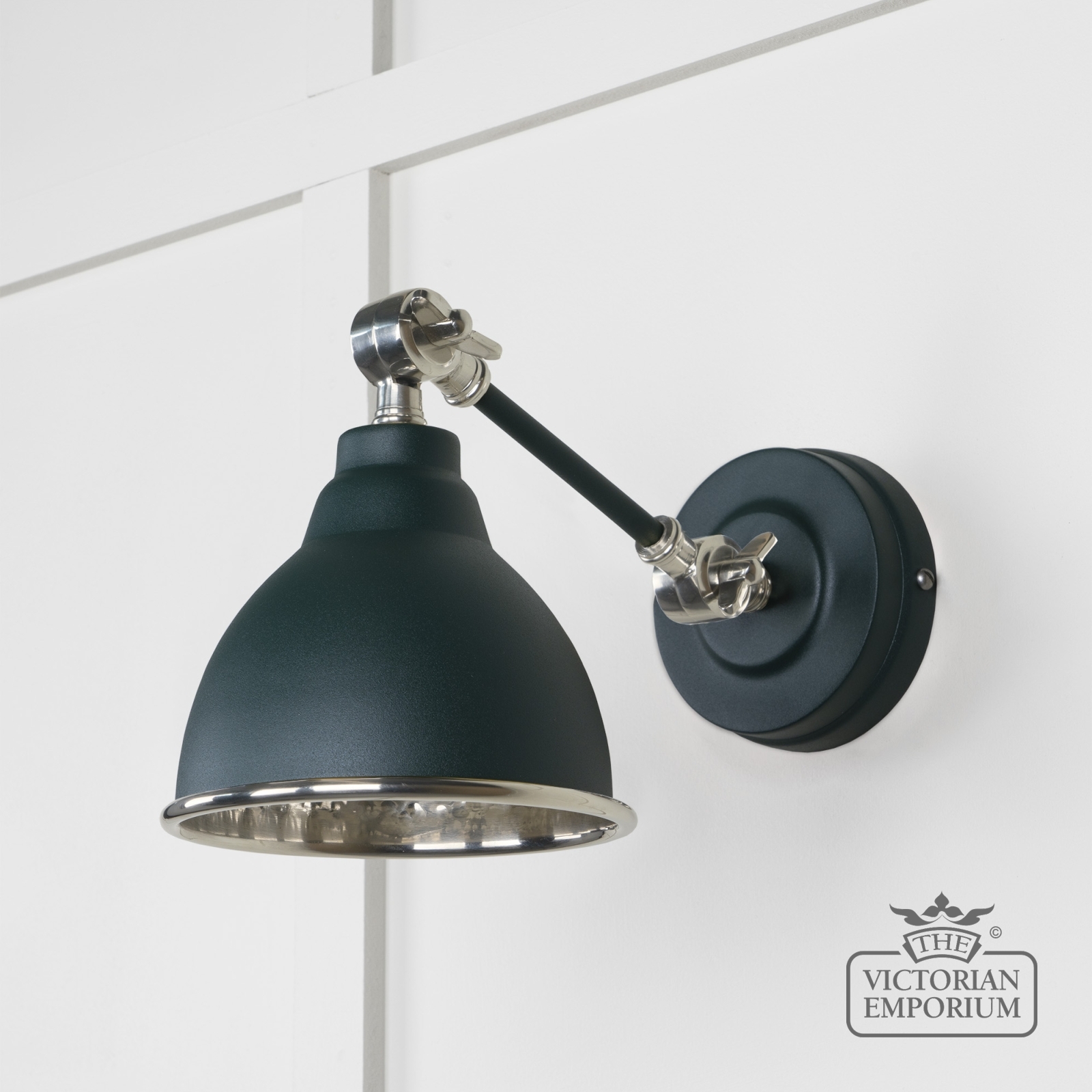 Brindle Wall Light with Hammered Nickel Interior and Dingle Exterior