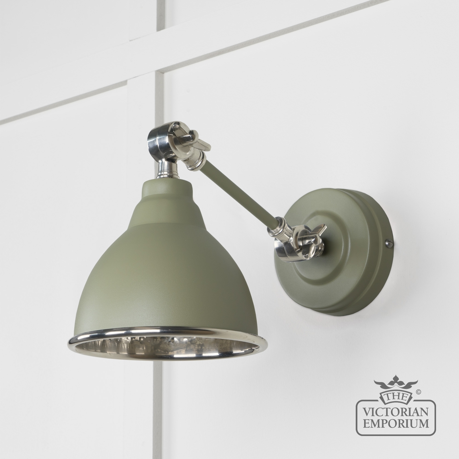 Brindle Wall Light with Hammered Nickel Interior and Tump Exterior