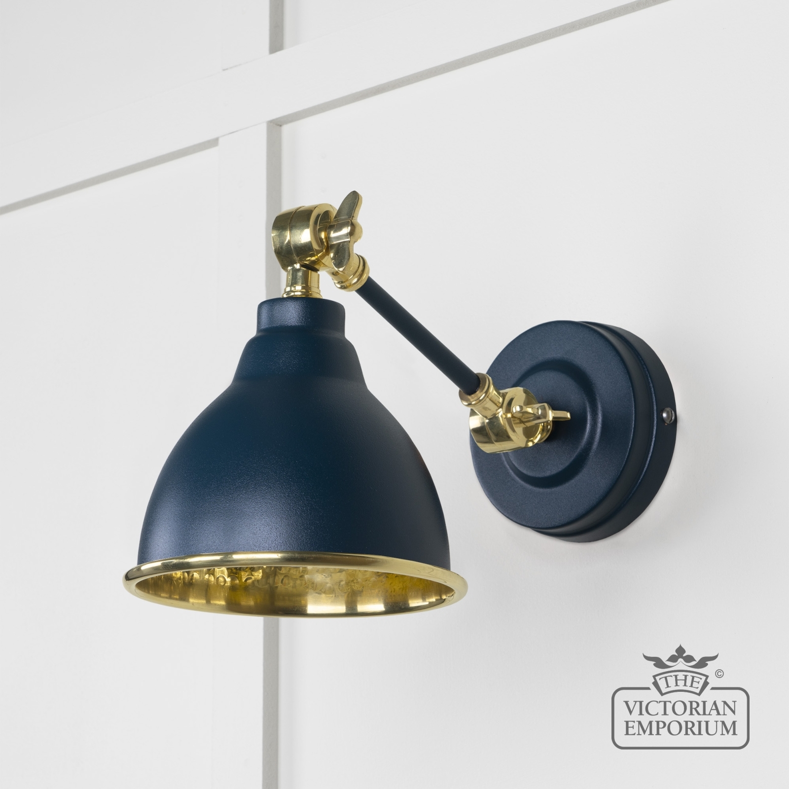 Brindle Wall Light in Hammered Brass with Dusk Exterior