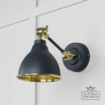 Brindle Wall Light in Hammered Brass with Soot Exterior