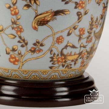 Gold Birds Table Lamp With Porcelain Base And Fabric Shade Gold Birds Tl Detail3