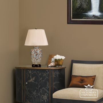 Gold Birds Table Lamp With Porcelain Base And Fabric Shade Gold Birds Tl Insitu