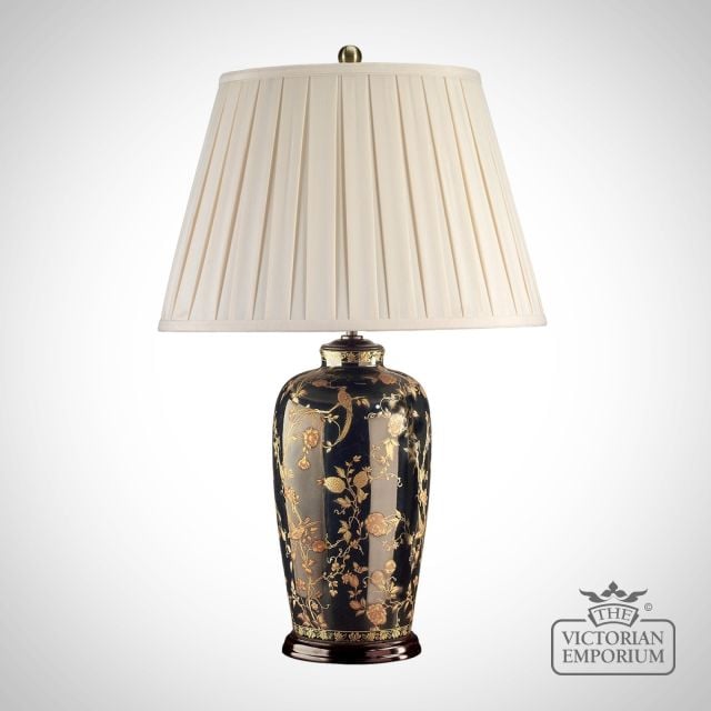 Black Birds Table Lamp With Porcelain Base And Fabric Shade Blackbirds Tl