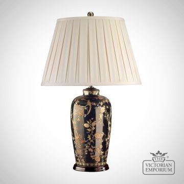 Black Birds Table Lamp With Porcelain Base And Fabric Shade Blackbirds Tl