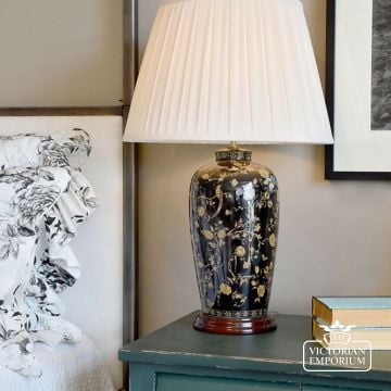 Black Birds Table Lamp With Porcelain Base And Fabric Shade Blackbirdstl Insitu2