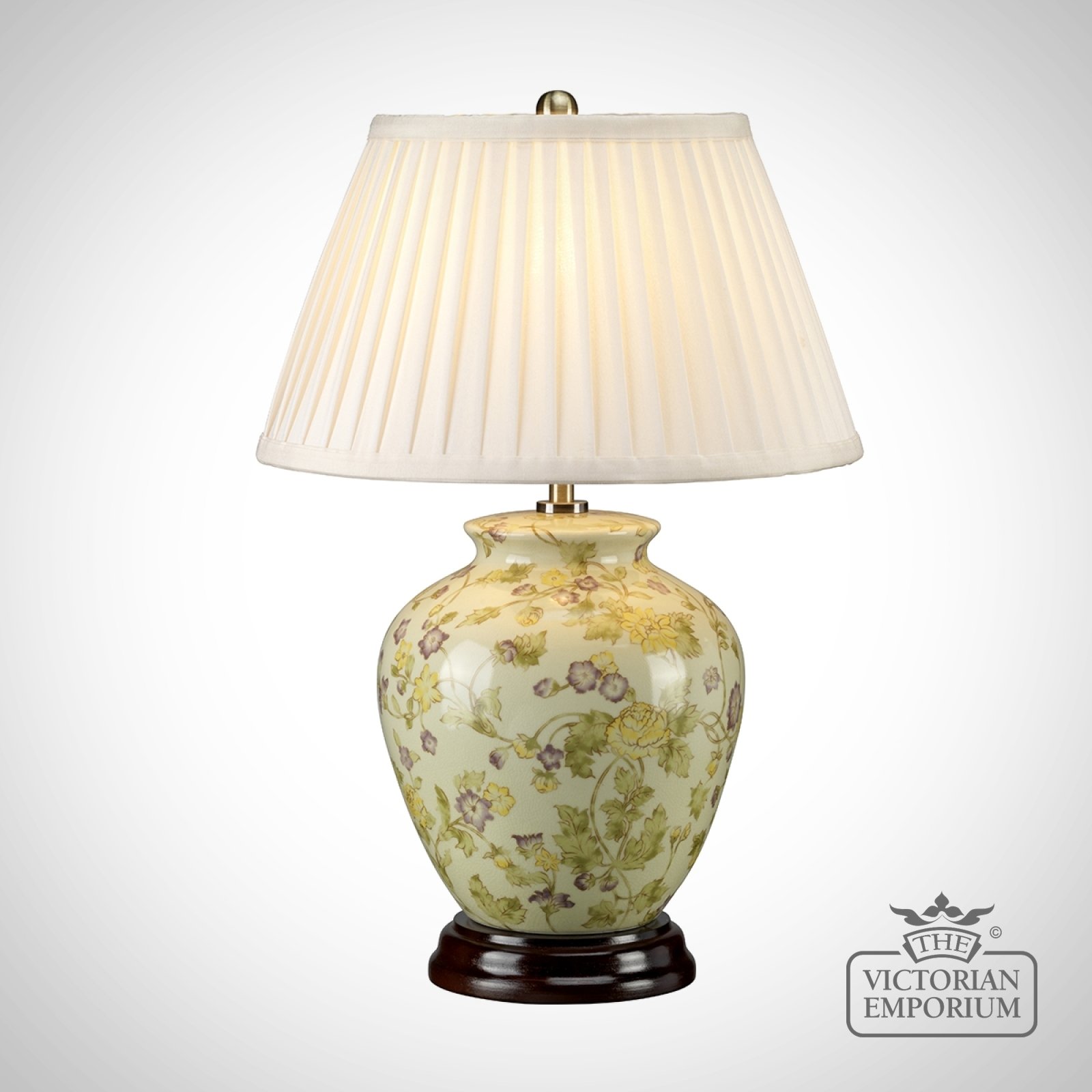 Yelllow Flowers Table Lamp with Porcelain Base and Fabric Shade
