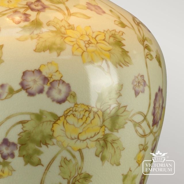 Yelllow Flowers Table Lamp With Porcelain Base And Fabric Shade Yellowflowers Tl Detail3