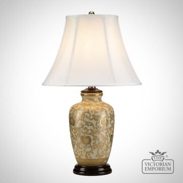 Gold Thistle Table Lamp with Porcelain Base and Fabric Shade