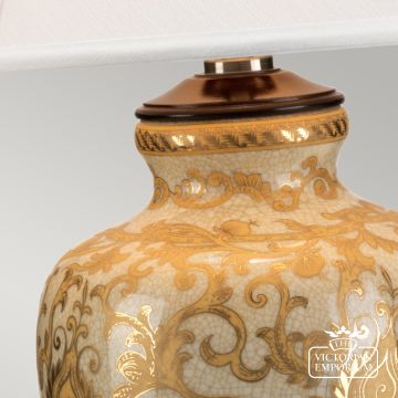 Gold Thistle Table Lamp With Porcelain Base And Fabric Shade Goldthistle Tl Detail2