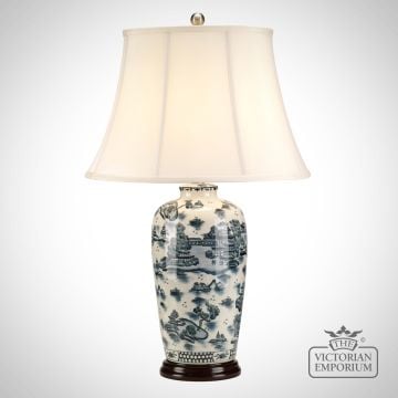 Blue Trad Table Lamp With Porcelain Base And Fabric Shade Blue Trad Wp Tl