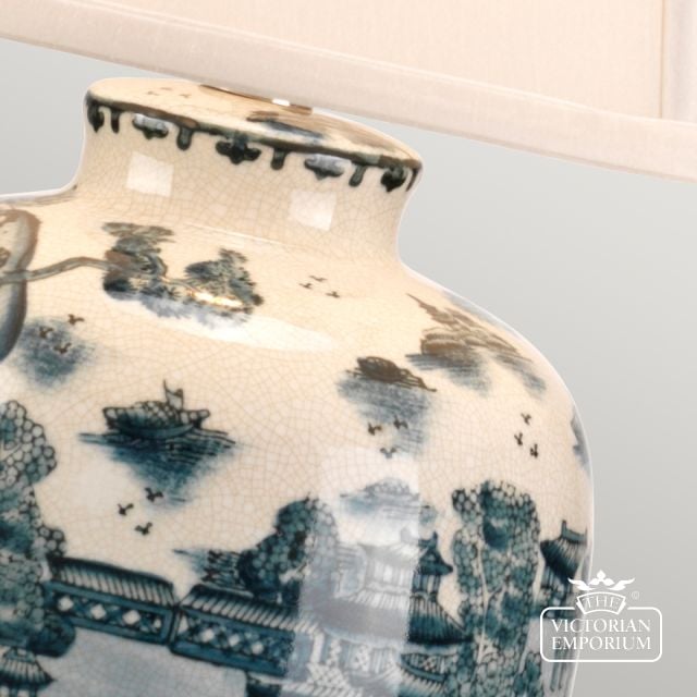 Blue Trad Table Lamp With Porcelain Base And Fabric Shade Blue Trad Wp Tl Detail2