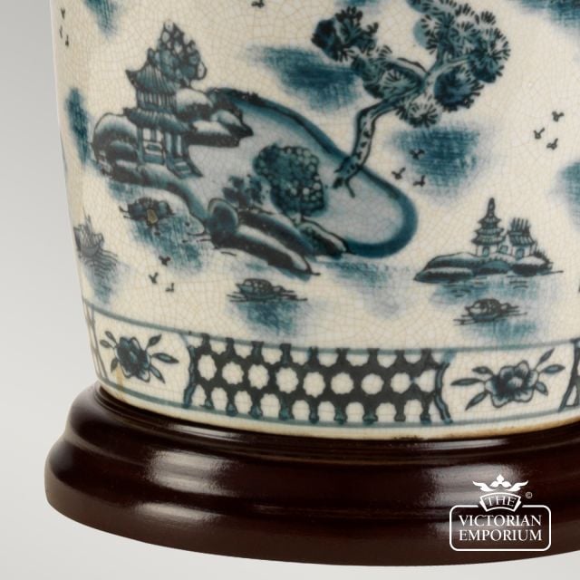 Blue Trad Table Lamp With Porcelain Base And Fabric Shade Blue Trad Wp Tl Detail3