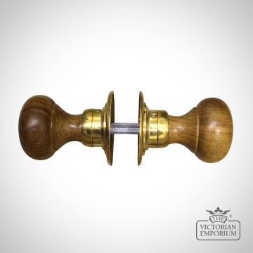 Door Knob Set with Bun Style, in Teak and Brass