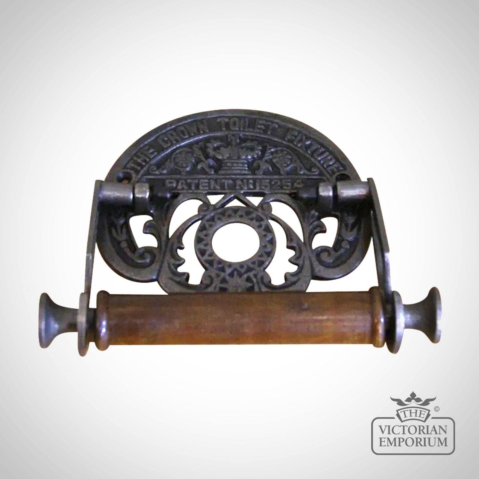 Victorian Style Antique Iron and Wood Toilet Roll Holder with Lid