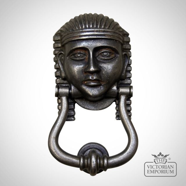 Egyptian Mummy Style Door Knocker in Antique Iron