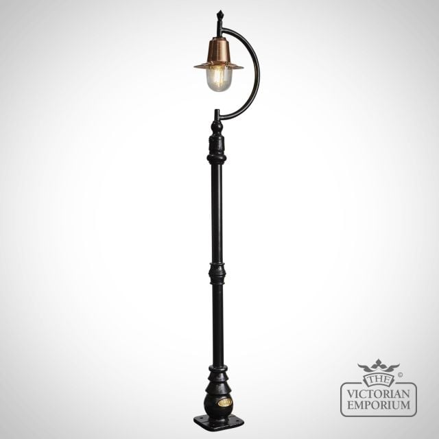 Goose Neck Outdoor Copper Lantern on Cast Iron Lamp Post in a Choice of Sizes