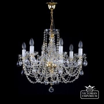 Small Traditional 6 Arm Chandelier With Ornate Glass Bobeches