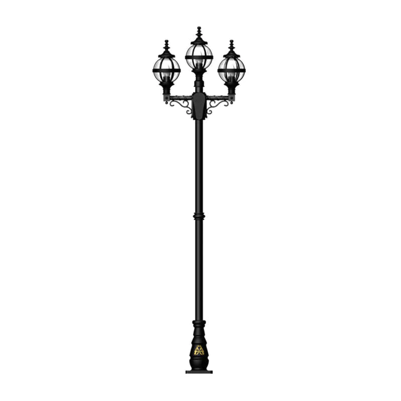 Medium Triple Globe Outdoor Lanterns on Cast Iron Lamp Post