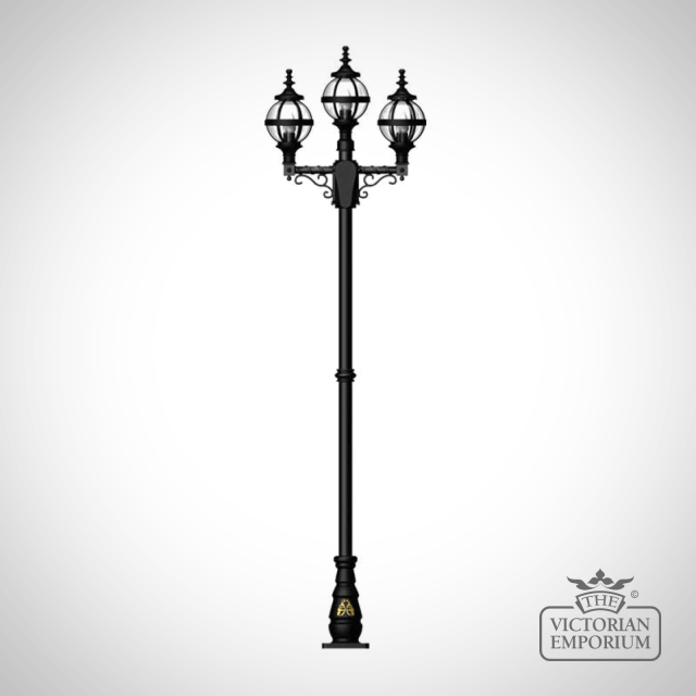 Medium Triple Globe Outdoor Lanterns on Cast Iron Lamp Post