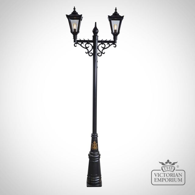 Large Double Cast Iron Lanterns on Cast Iron Lamp Post