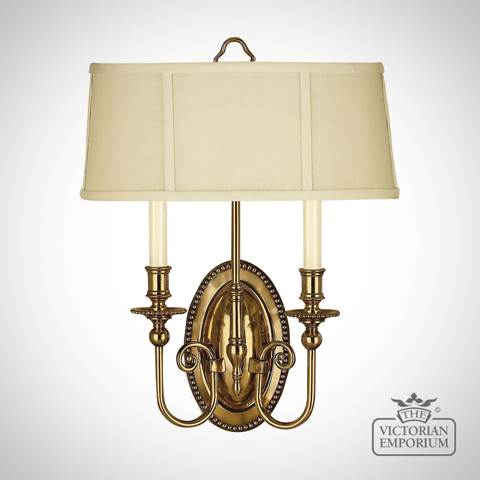 Cambridge Double Brass Wall Sconce with Large Shade
