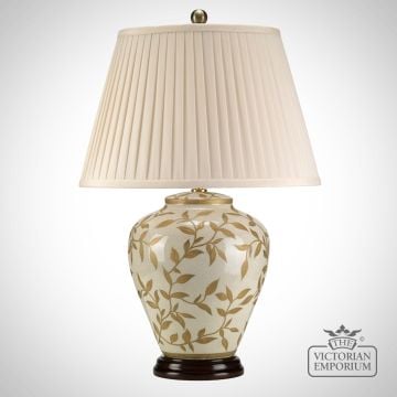 Leaves Table Lamp with Porcelain Base and Fabric Shade