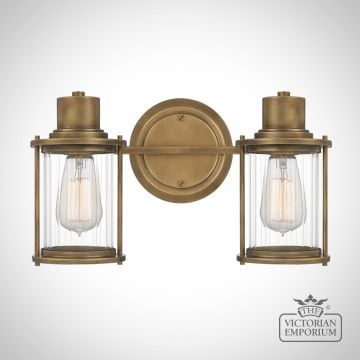 Riggs Double Bathroom Wall Light in Weathered Brass