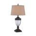 Dennison traditional table lamp with clear glass urn base, Palladian Bronze metalwork and cream fabric shade