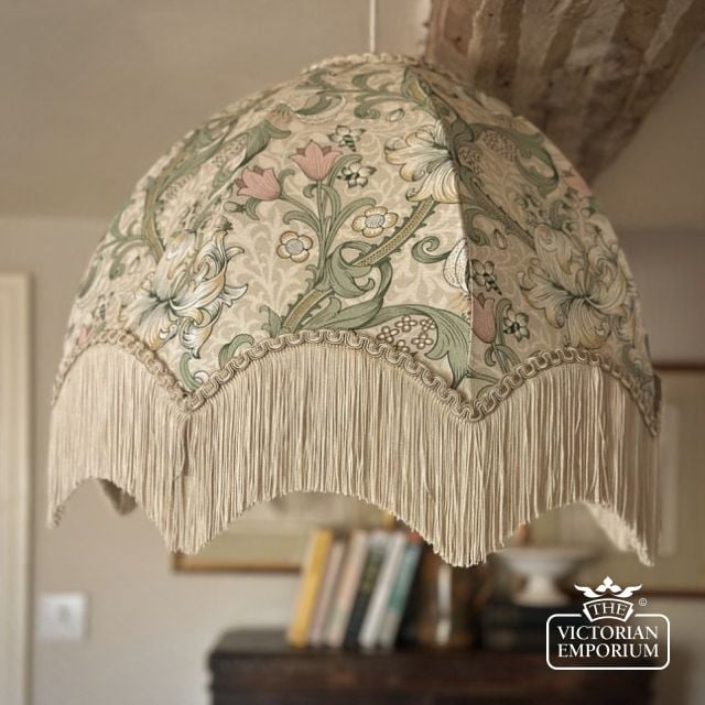 William Morris Golden Lily Fringed Lampshade   Linen  Img 7232