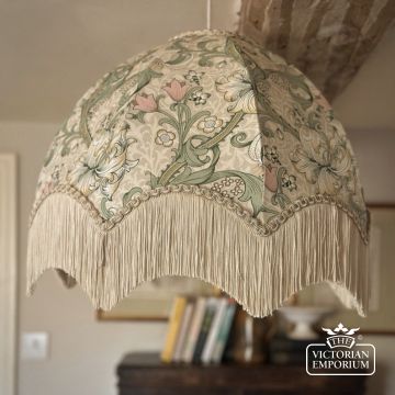 William Morris Golden Lily Fringed Lampshade   Linen  Img 7232
