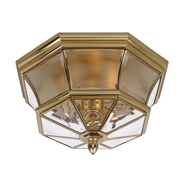 Newbury 3 Lamp Flush Mount Ceiling Light In Polished Brass Qznewburyf