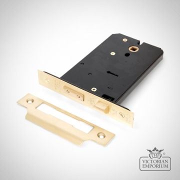 91073  Black 6 Inch 5 Lever Horizontal Mortice Sash Lock  Polished Brass