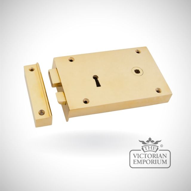 Polished Brass Right Hand Rim Lock - Large