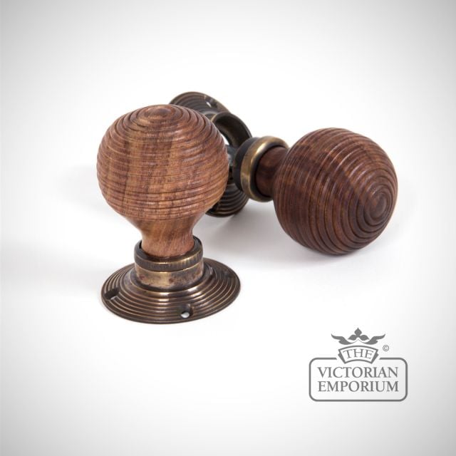 Aged Brass Roses with Rosewood Mortice/Rim Beehive Knob Set