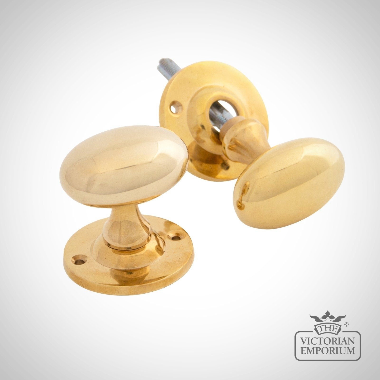 Oval Mortice/Rim Knob Set - Polished Brass