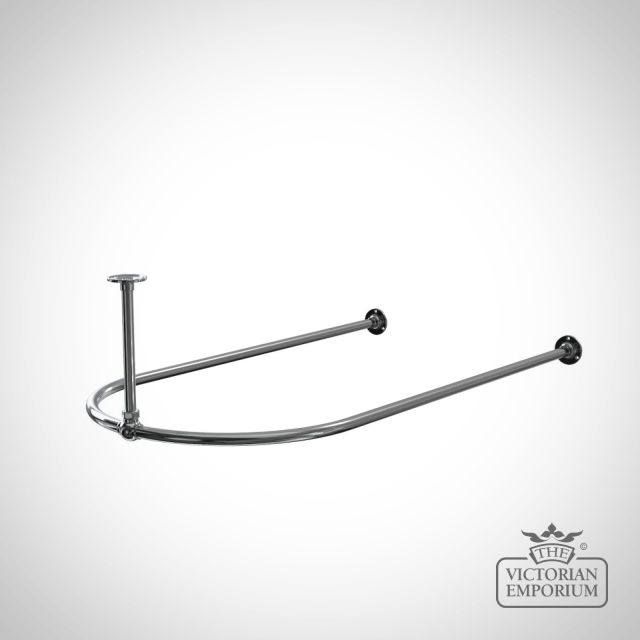 Single ended oval shape Shower Curtain Rail mounted to wall and ceiling  - 1538mm long - in a wide choice of finishes