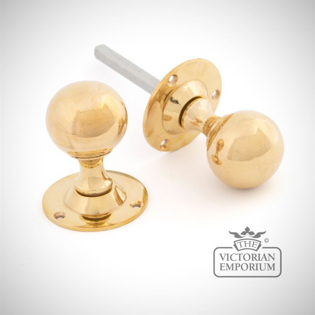 Ball Mortice Knob Set in Polished Brass