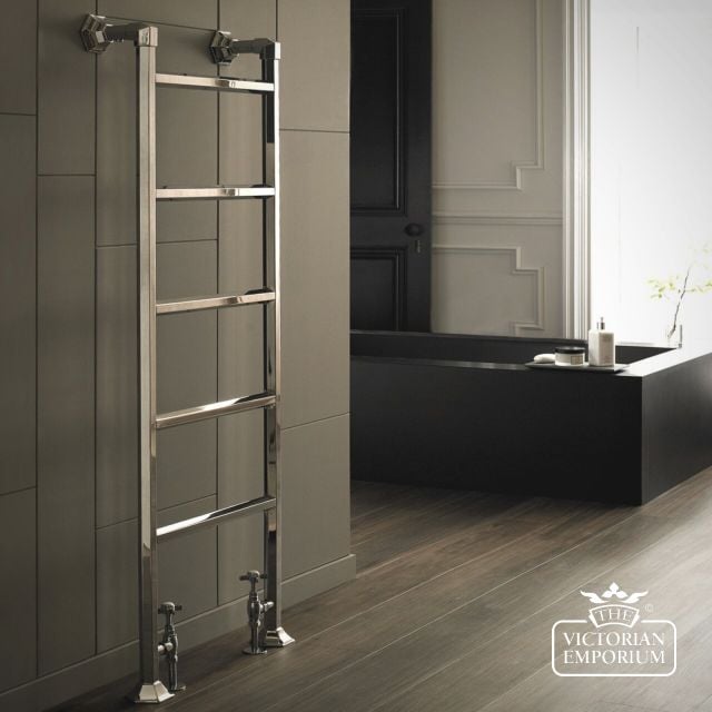 Art Nouveau Tall Floor Mounted Heated Towel Rail In A Choice of Sizes and Finishes