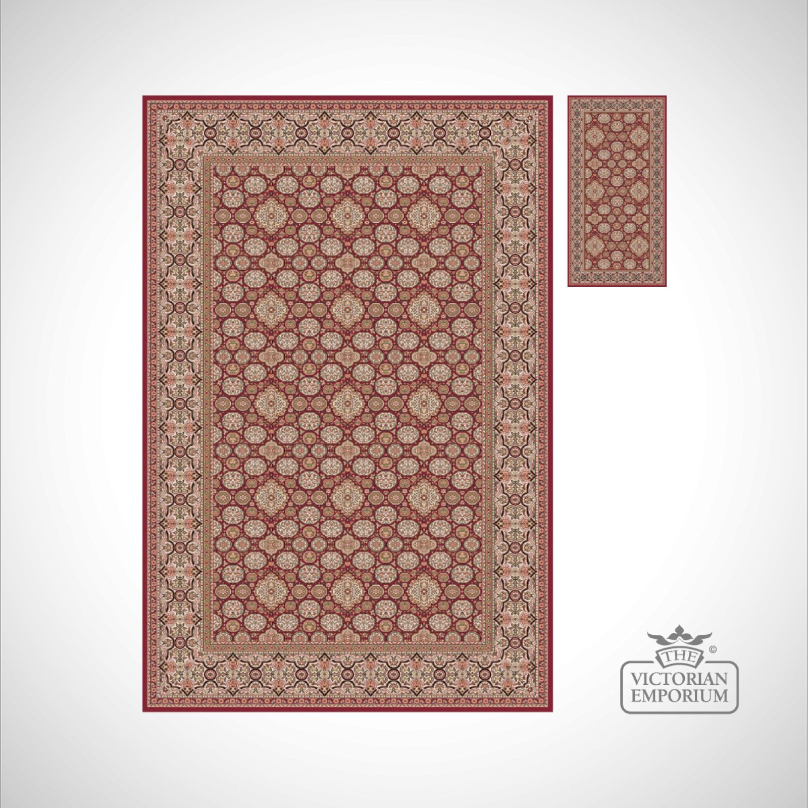 Victorian Rug style NA1284 in Red, Black, Brown or Beige/Brown