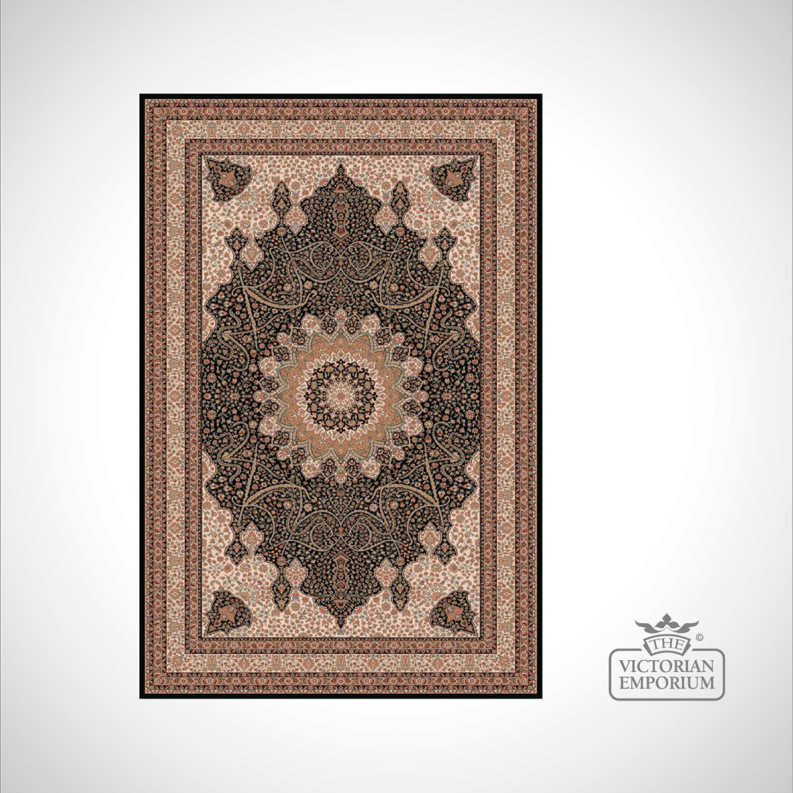 Victorian Rug style NA1285 Black and Gold Rugs