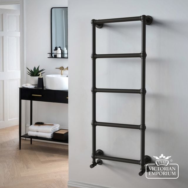 Ballerina Wall Mounted Heated Towel Rail 498mm wide in a choice of heights In Matt Black