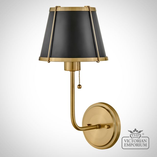Clarke Wall Light with Pull switch - Warm Brass & Black Metal Shade
