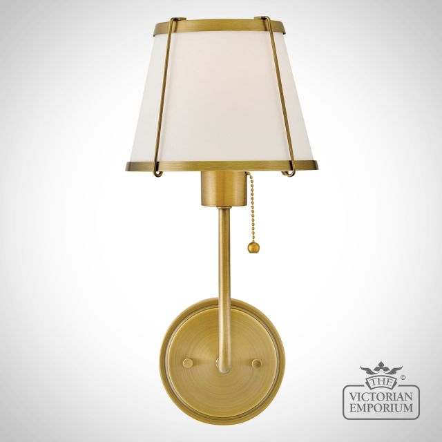 Clarke Wall Light with Pull switch -  Darkened Brass & Ivory Linen Shade