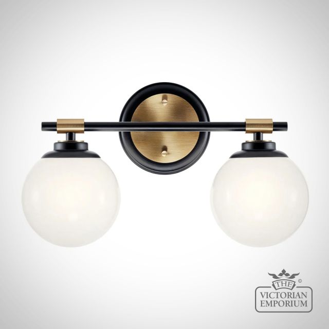 Benno Double Bathroom Wall Light in Black and Champagne Bronze